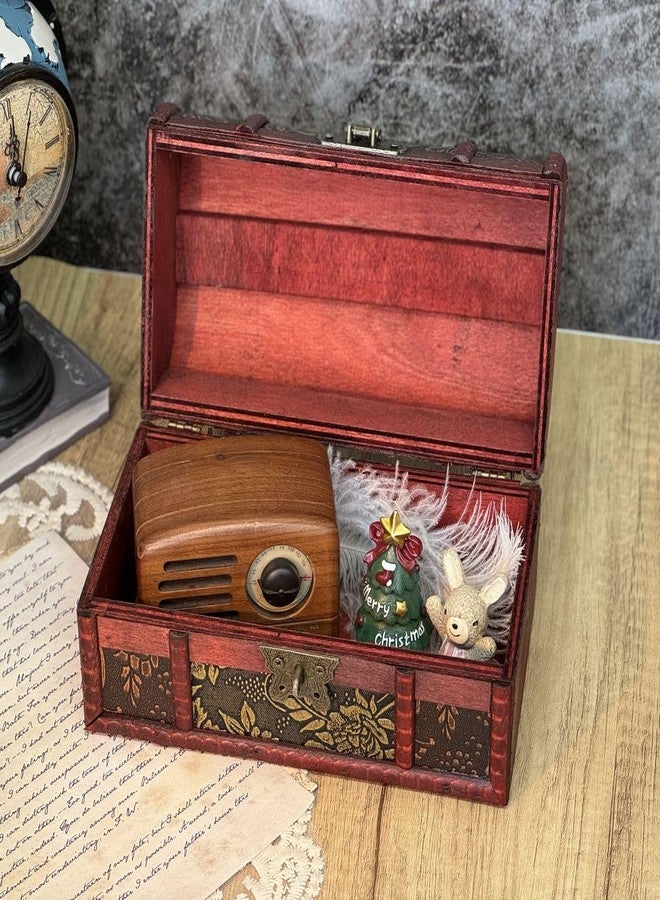 Amedoo Treasure Chest Box With Lock, Wooden Storage Box Decorative Box Decorative Storage Box With Lids, Pirate Keepsake Box for Jewelry Trinkets Kids Gifts (Medium) - Image 3